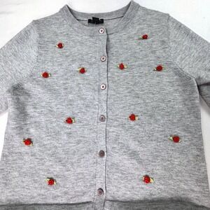 NWT Wild Fable Soft Gray Cardigan Red Rosettes Long Sleeve Womens Sz XS